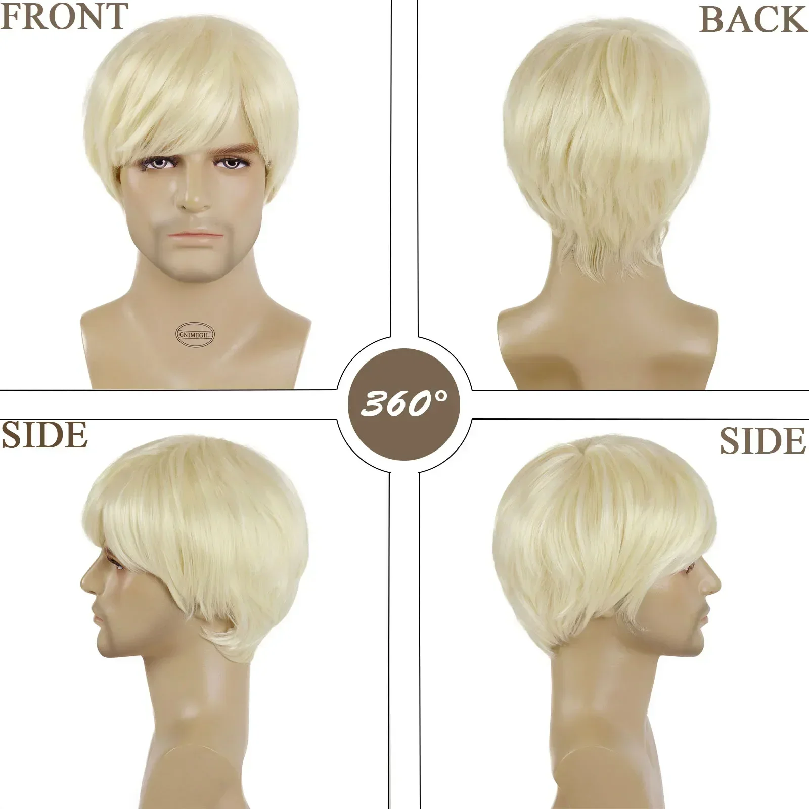 Synthetic Short Men Blonde Wig Straight Wigs for Male Hair Fleeciness Realistic Natural Light Blond Toupee Wigs Cospaly