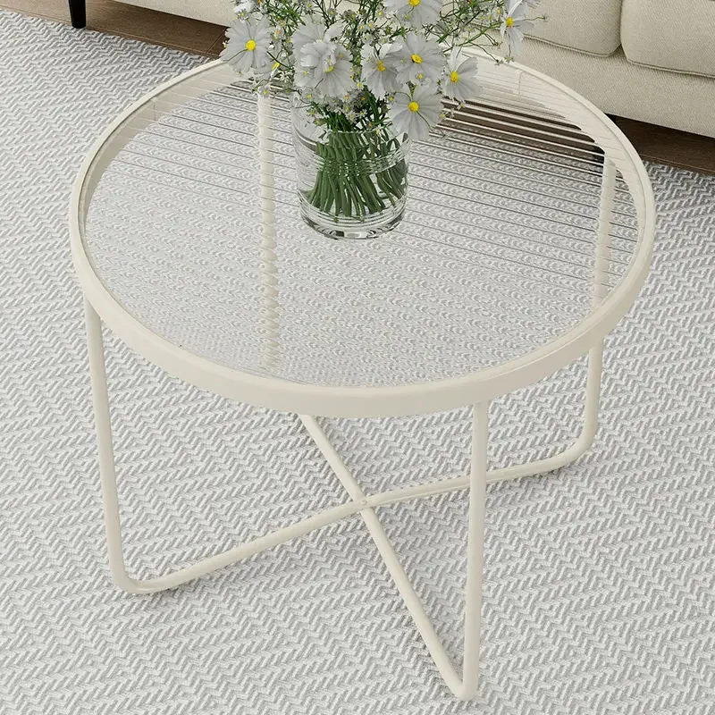 

Small Cream Style Coffee Tables Living Room Courtyard Mesas Household Nordic Circular Tempered Glass Commercial Coffee Table