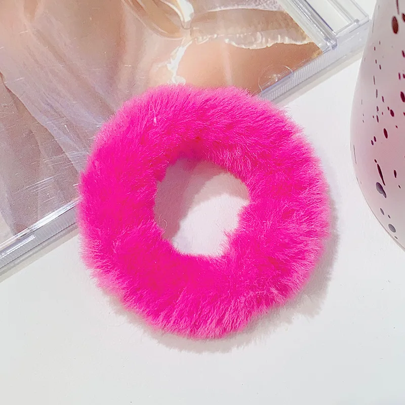 Neues buntes, flauschiges Haarband für Damen und Mädchen, Pferdeschwanzhalter, Haargummi, Plüsch-Scrunchie, Gummiband, modische Haaraccessoires