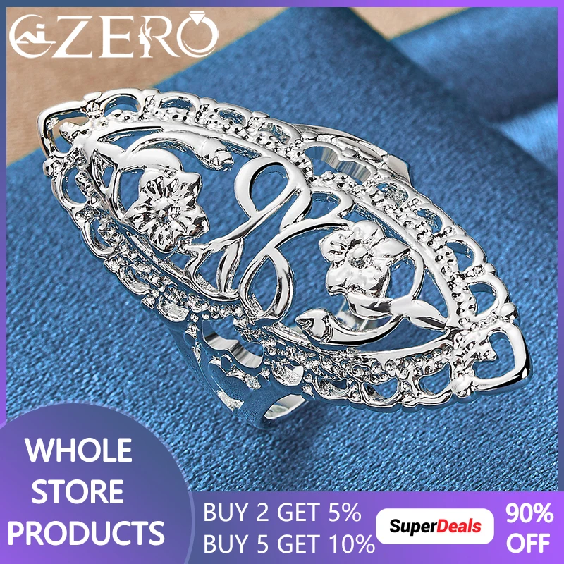 ALIZERO 925 Sterling Silver Retro Hollow Flower 6-10# Rings For Woman Fashion Wedding Engagement Party Charms Jewelry Gifts