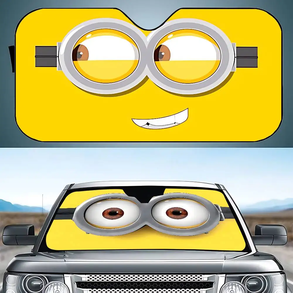 Cute Cartoon-M-minionS-kawaii Stylish And Trendy Windshield Sunshade, Car Windshield Cover, Car Sunshade Curtain  Sun Protection