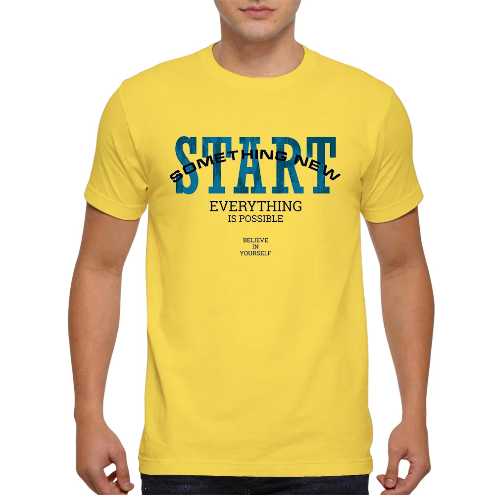 Mens 100% Cotton T Shirt Start Something New Inspirational Slogan Distressed Letter Print Breathable Short Sleeve Summer Tees