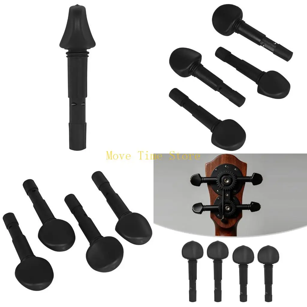 92ME Violin Tuning Hardware Replacement for 4/4 Violin, Set of 4 Black Mechanical Pegs with Geared Structure, Nylon and Alloy