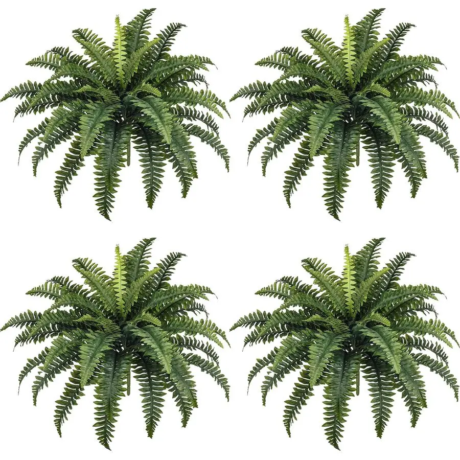 

Поддельные папоротники, 4 больших искусственных папорот Бонстона, кусты, растения с 39 фрудами для наружного сада, патио, крыльца, входа, низкая поддержка