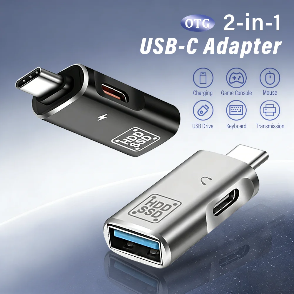 2-in-1 Typ-C zu USB 3.1 U-Buchse OTG-Adapter Datenübertragungskonverter USB-C Kopfhörer-Ladekonverter für iPhone Samsung