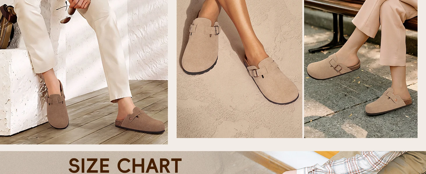 Shevalues Rutschfeste Unisex-Kartoffelschuhe mit Verstellbarer Schnalle, Korkfußbett, Veganen Wildleder-Clogs für Damen mit Fußgewölbestütze – Detail 6