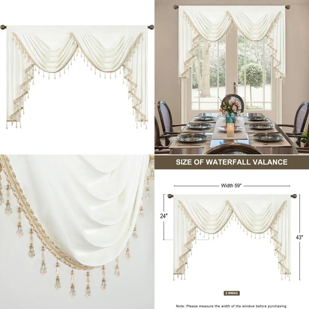 

Luxurious Velvet Curtain Valance, Light-Filtering, Thermal Insulated, 59 Wide, White for Bedroom, Kitchen, Nursery