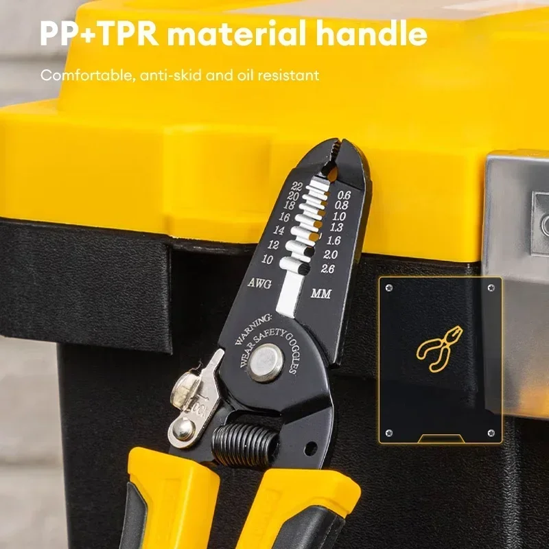 Deli 7 Inch Multi-Functional Electrician Wire Stripper Crimper Tool Suitable for Peeling Network Cabling 0.6-2.6mm Wire Stripper