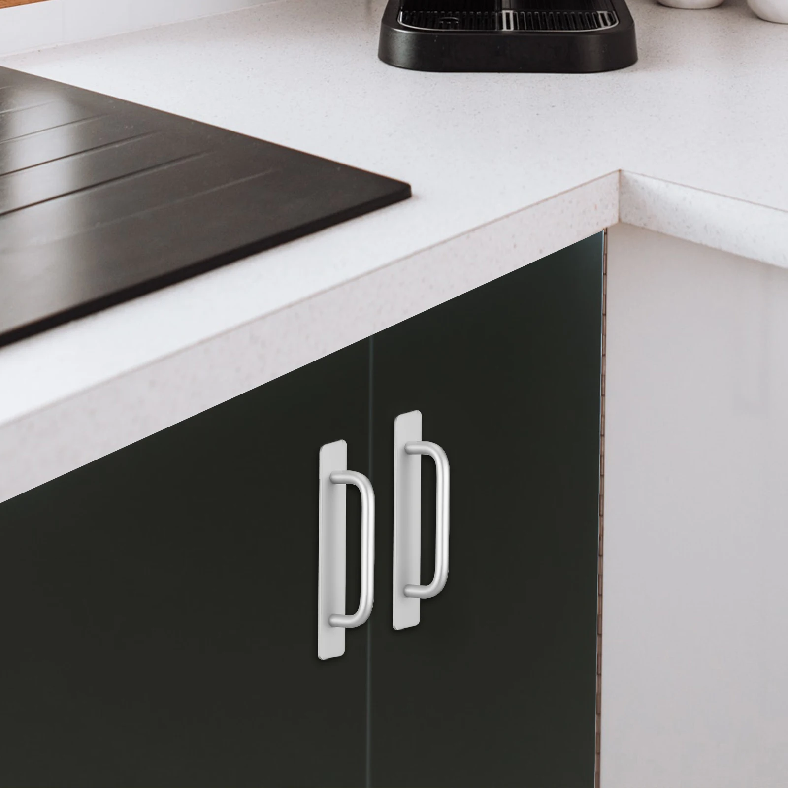 

4pcs Aluminium Alloy Door Handles Self Adhesive Cabinet Pulls No Drill Installation For Kitchen Wardrobe Sliding Doors Furniture