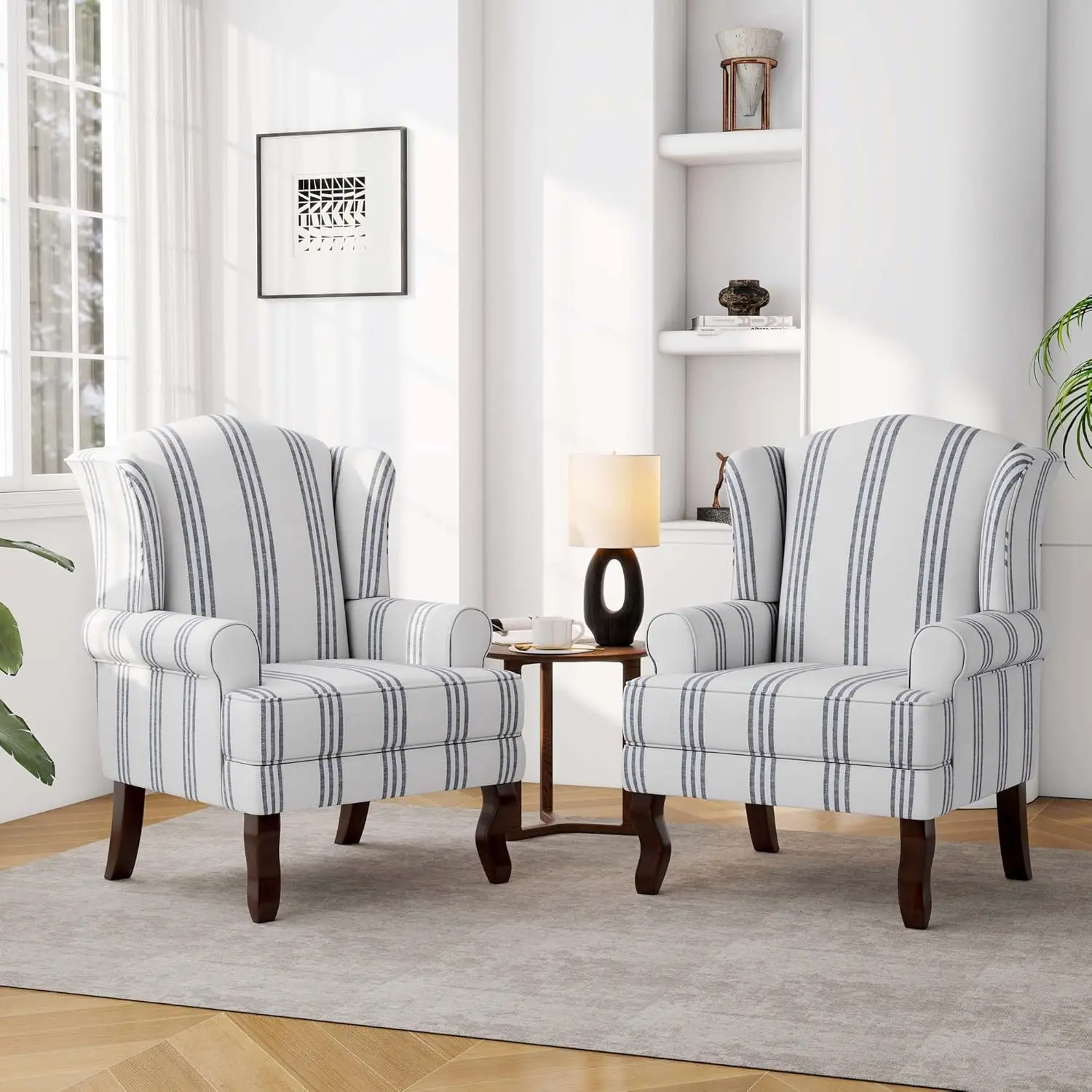 

Набор акцентных стульев из 2 шт., мягкое кресло с высокой спинкой, высокопрочная губка и деревянные ножки, современное удобное одноместное кресло середины века