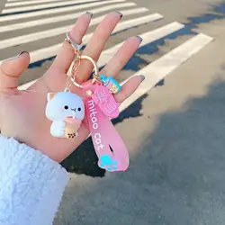 Cute Mitao Cat Keychain Charm Tie The Pendant For Women Bag Car KeyRing Mobile Phone Fine Jewelry Accessories Kids Girl Gift