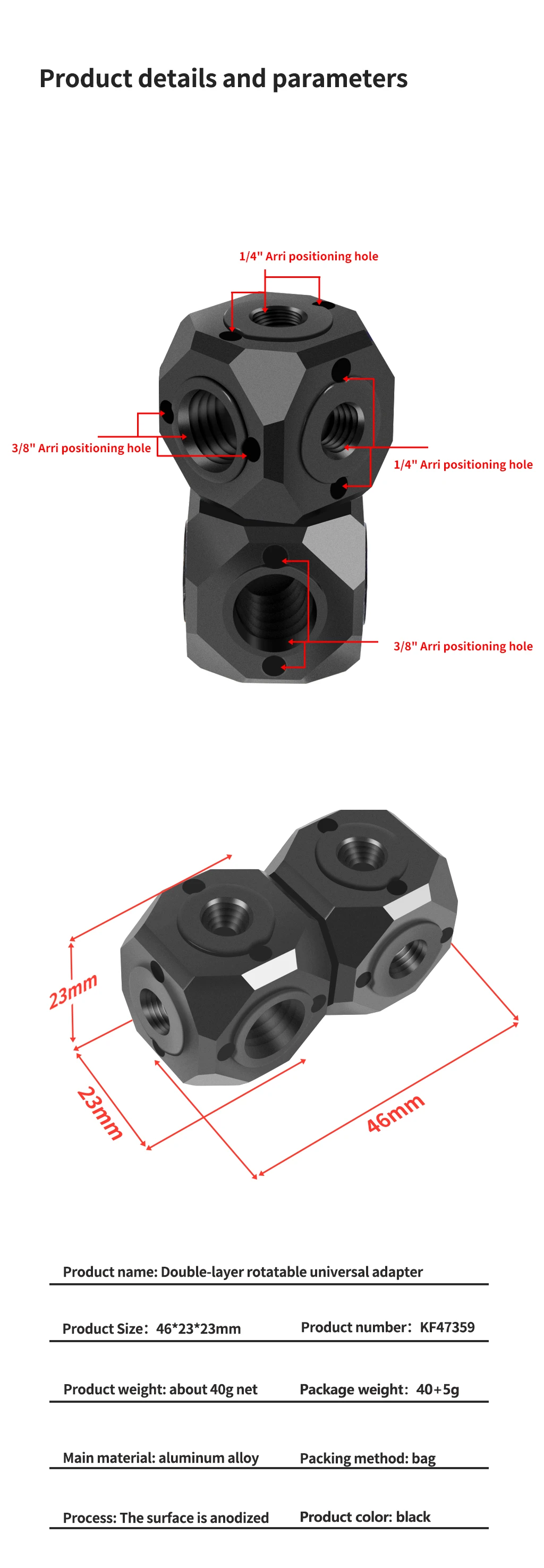 Vielseitiger Mini-Magic-Cube-Adapter mit Schraubenloch ARRI 1/4 3/8' für GoPro 13 Insta360 X4 Osmo Blitzlicht Stativhalterung – Detail 15