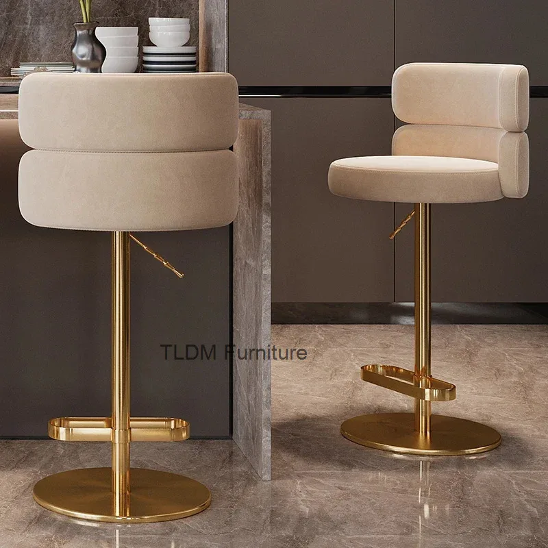 

Gold Leg Ergonomic Bar Stools Nordic Minimalist Backrest Relaxing Counter Bar Chairs Adjustable Soft Sillas De Bar Furniture