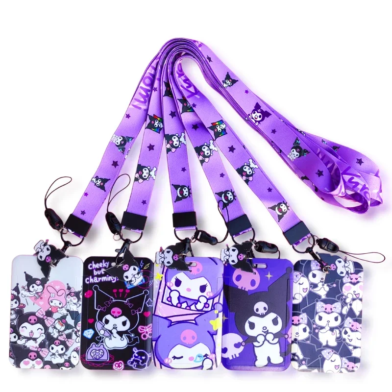 Sanrio Kuromi ID Badge Holder Lanyard Bus Pass Cover Slip Credit Card Holders Neck Strap Girls Door Card Case Keychain Pendant