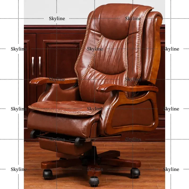 for Leather Boss Chair Reclining Massage Backrest Computer Home Office Solid Wood Swivel Seat Large Executive Chair