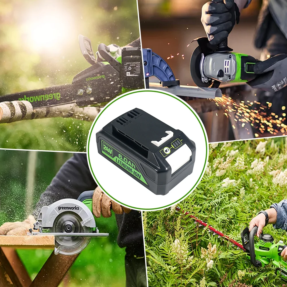 

Аккумулятор 6Ач 18650 для газонокосилок Greenworks 24В/48В, совместимый с моделями Greenworks 24В 29842, 29852, 29322, 20362, MO24B410, MO48L4211