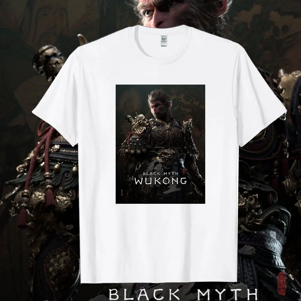 Black Myth Wukong High Quality Tshirt Short Sleeve O-Neck Men Women Black Chinese 6 Eared Macaque Monkey Tee Game Player T-shirt