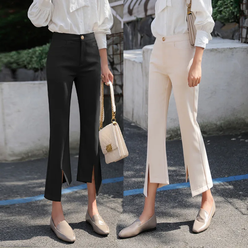 

Internet Celebrity Bell-Bottom Pants Fishtail Pants Micro-Pull Suit Pants Women's High Waist Cropped Draping Split Hong Kong Sty