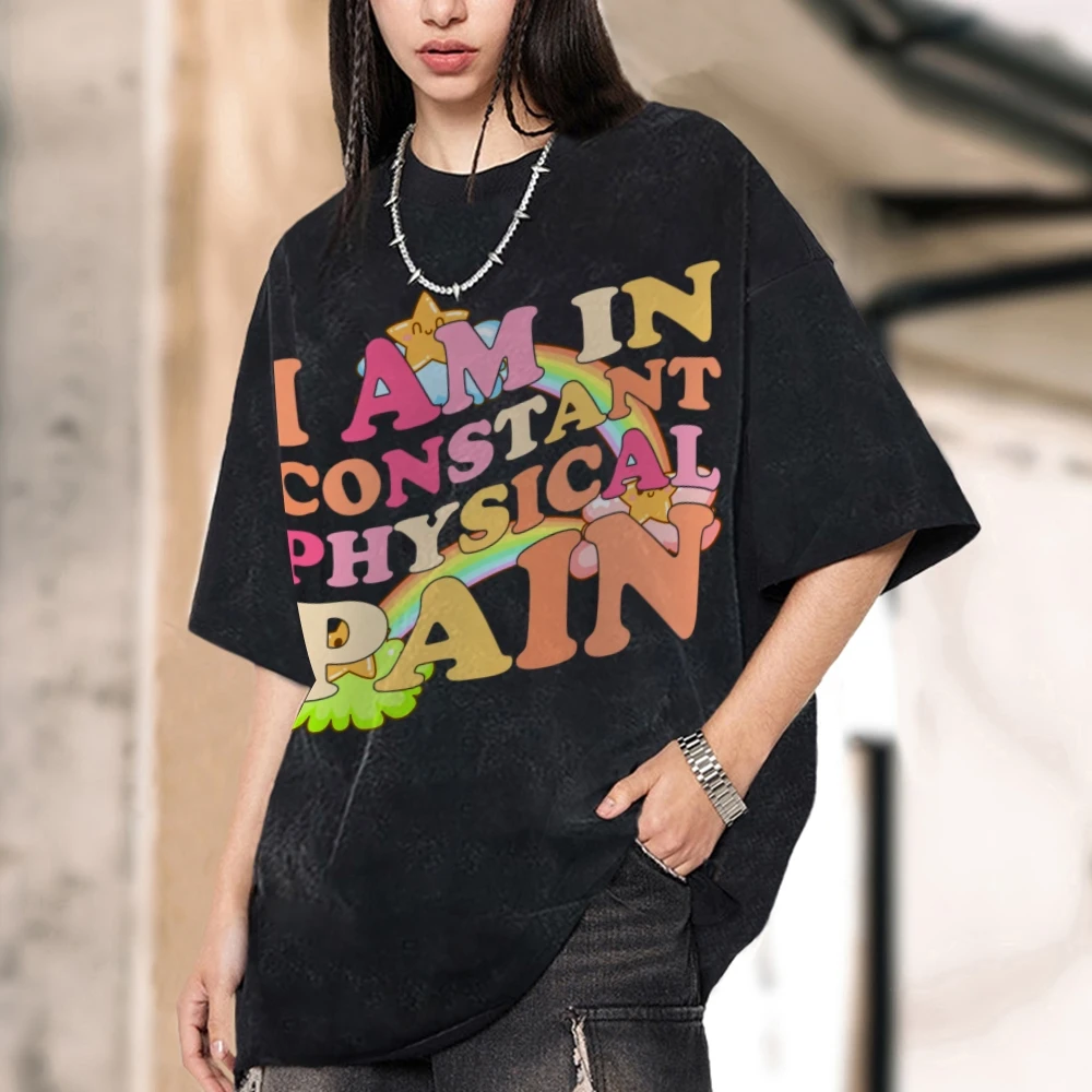 

Healing Text Round Neck Short Sleeves Retro Washed Plus Size T-shirt Harajuku Streetwear Y2K Clothing 2024 Sportswear