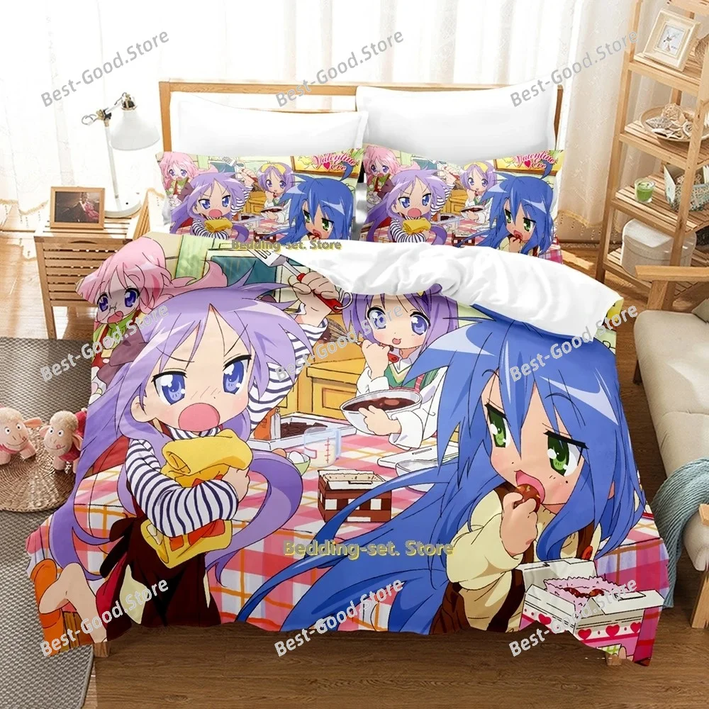 2024 Lucky Star Konata Bedding Set Single Twin Full Queen King Size Bed Set Adult Bedroom Duvetcover Sets Anime Bed Sheet Set