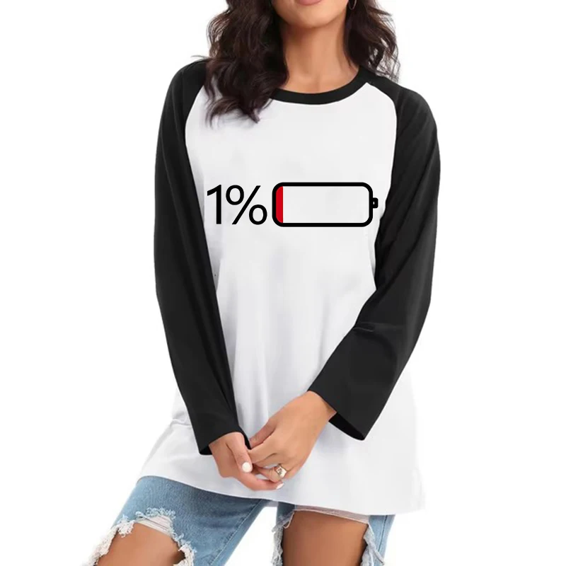 All Seasons Casual Tshirt Funny Graphic Y2k O-Neck T-shirt Streetwear Women's Battery Low Print Long Sleeve T Shirt Y2k Clothing
