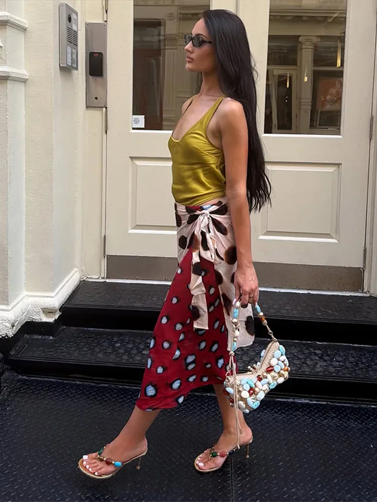 Casual Dots Leopard Printed Skirts Women Fashion Lace-Up Hip Package Lady Long Skirt 2026 Summer Autumn Female Streetwear New