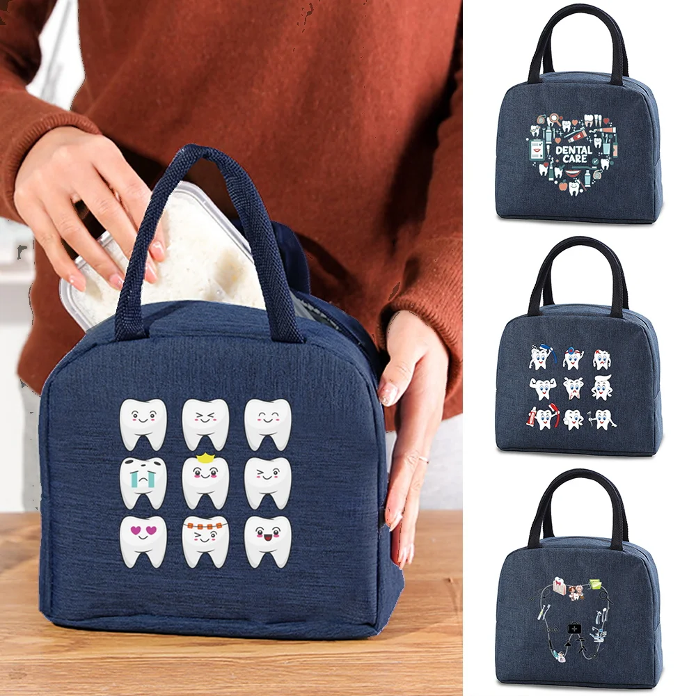 

Men Women Large Capacity Portable Lunch Bag Teeth Printing Series Outdoor Waterproof Portable Travel Insulated Lunch Box