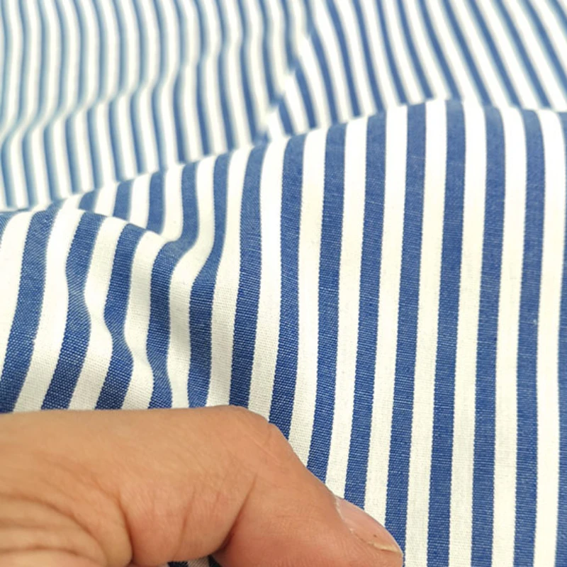 Pure Cotton Yarn-dyed Fine Striped Fabric Summer Shirt Blue White Casual Wear Dress Pajamas Children\'s Bed Sheets Sewing Cloth