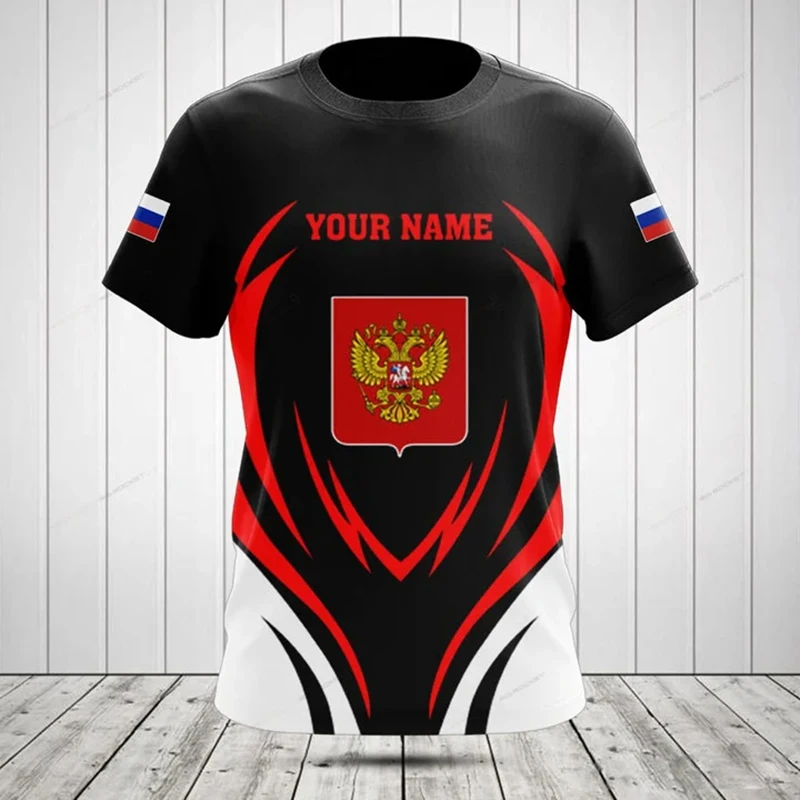Customized Summer Casual Russia Flag ArmyGreen Graphic T-shirts Cool O-neck Men's Fashion Jersey Fast Dry Short Sleeve Tops