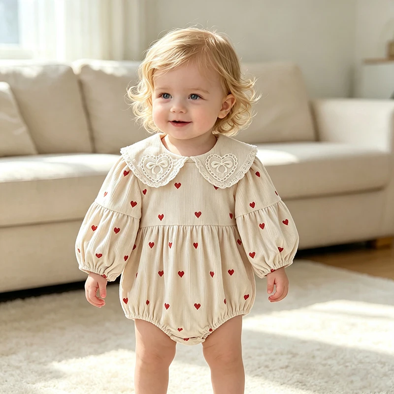 2026 Neuer Koreanischer Stil Baby Mädchen Cord-Bodysuit Rotes Herzmuster Langarm-Strampler Säuglings-Frühlings-Herbst-Kleidung 0-24M – Detail 14