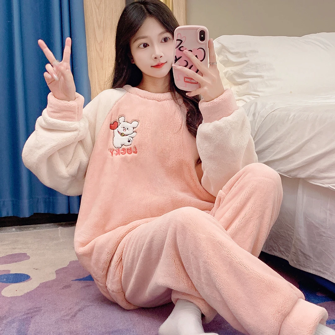 Pass Time Cute Winnie Pajama Homewear Set Warm Polite Sleeping Pajamas Set SE1479