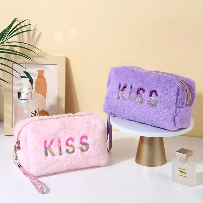 Cute Plush Cosmetic Lipstick Storage Bag Pencil Case Women Girls Makeup Handbags Toiletry Kit Wallet Organizer Pouch Pen Bag Box