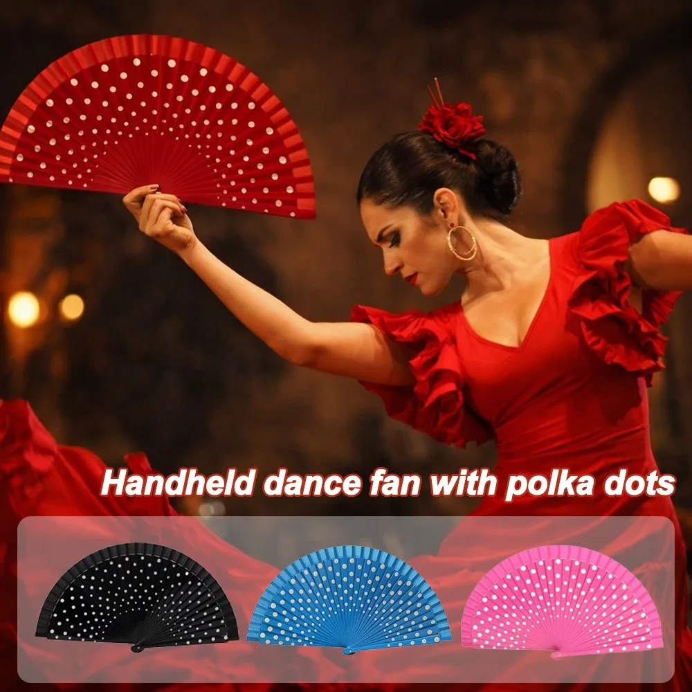New Wood Flamenco Fan Handheld Dots Pattern Spanish Fan Decorative Classical Hand Fan Dance Parties