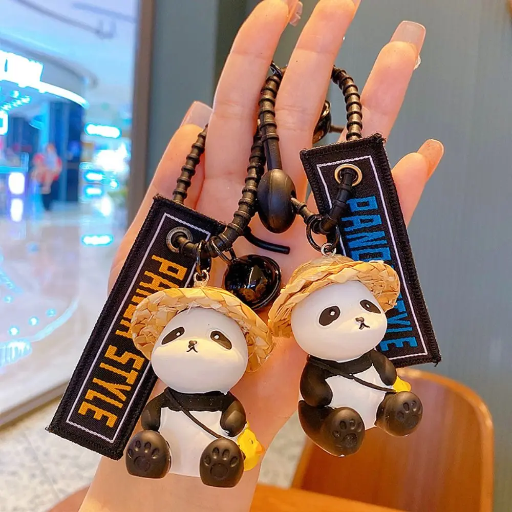 Cartoon Straw Hat Panda keychain Anti-lost Creative Animal Car KeyChain Resins and alloy Kawaii Doll Keychain Birthday