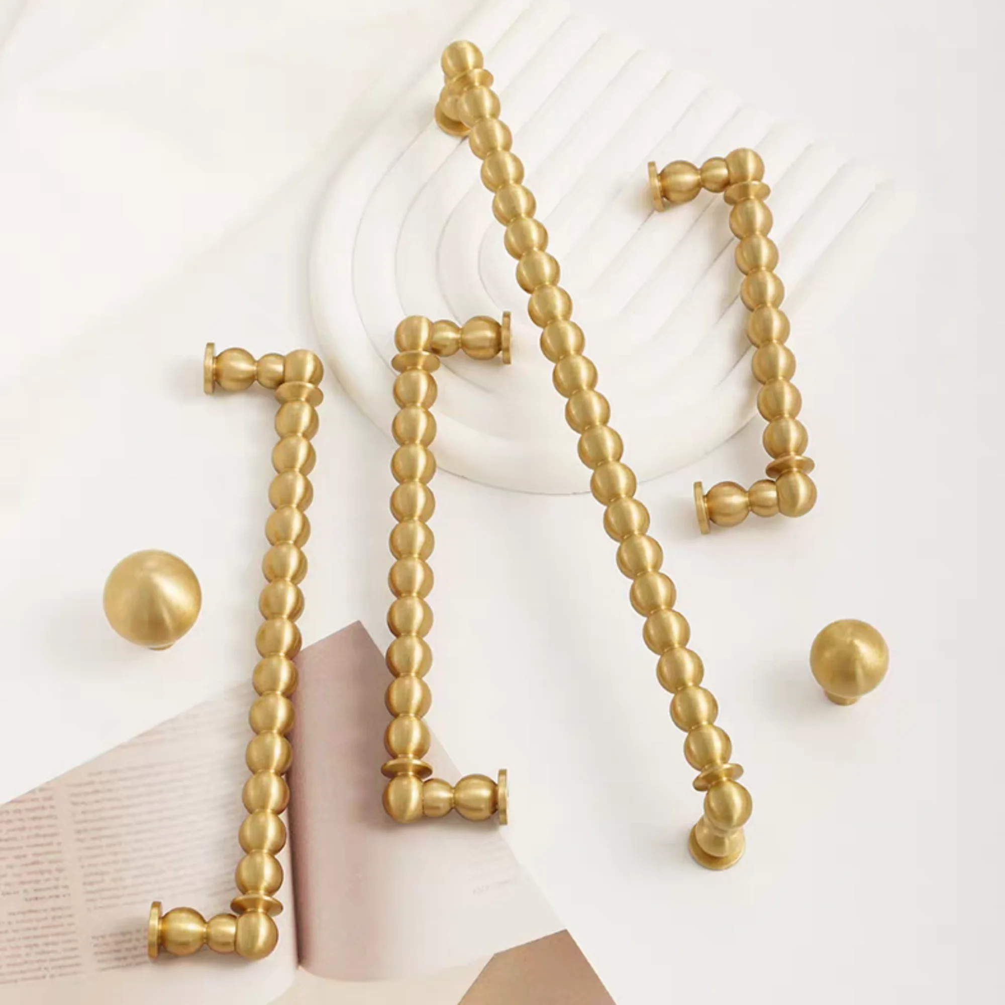 Solid Brass Bead Shaped Drawer Handle Creative Wardrobe Cupboard Pull Retro Bronze Gold Knobs Home Decor Kitchen Hardware LBFEEL