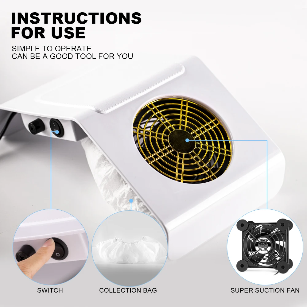 Nagelstaubsammler, kompakter Vakuumventilator, Staubsammler mit wiederverwendbarem Filter, leistungsstarke Staubsaugmaschine, Maniküre für die Maniküre