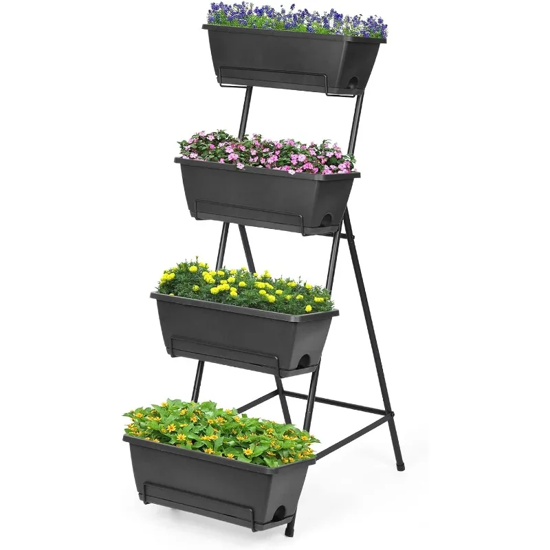 

4 Tiers Vertical Raised Garden Bed, Planter Raised Beds Freestanding Elevated Planter Bed with Planter Tray for Indoor
