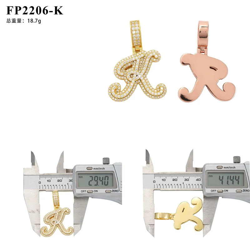 

FP2206-K Lefei Exquisite Luxury Trendy Classic Moissanite Design Hiphop Letter K Pendant Necklaces Women 925 Silver Jewelry Gift