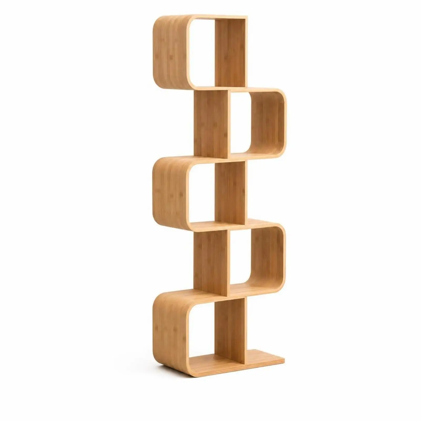 Curved Bookshelf Modern S Curve Bamboo Book Rack Versatile Display Shelf for Books Plants Collectibles