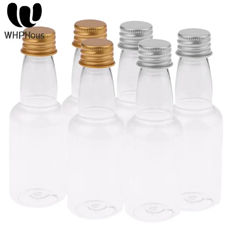 10Pcs 50ml Mini Clear PET Refillable Small Wine Bottles For Party Wedding Liquor Bottles With Leak Proof Screw Lid