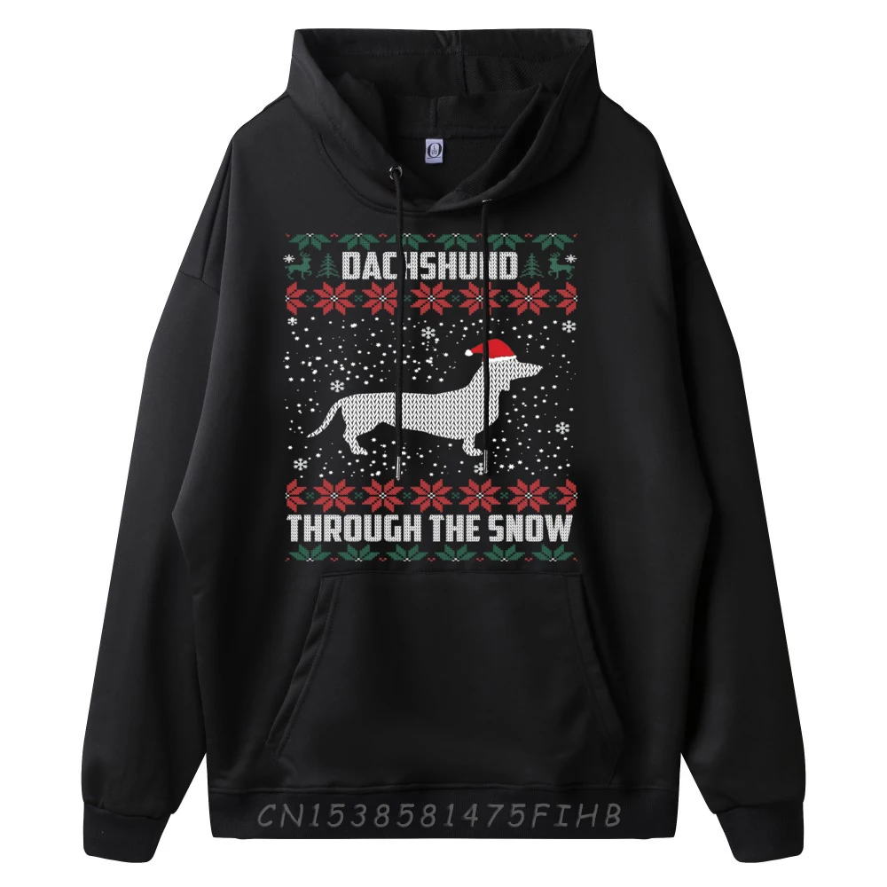 Dachshund Through The Snow Ugly Christmas Mens Graphic Tshirts Polyester Fiber New Shirts And Oversize Long Sleeve