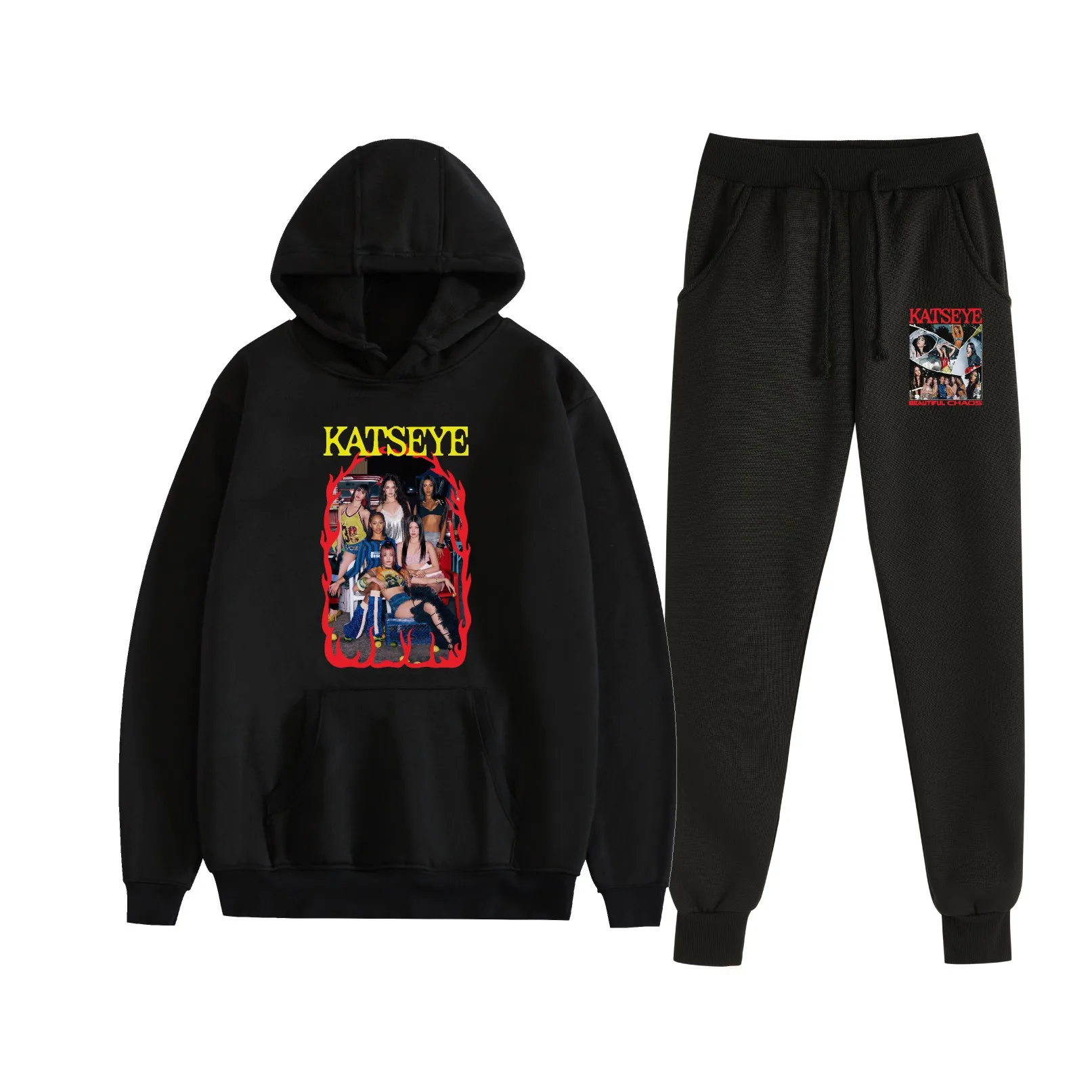Cartoon Novelty Cool Popular KATSEYE Printed Sweatshirt Sweatpants Suit Hoodies+ Trousers Suit Boys/Girls 2 Piece Set Clothes