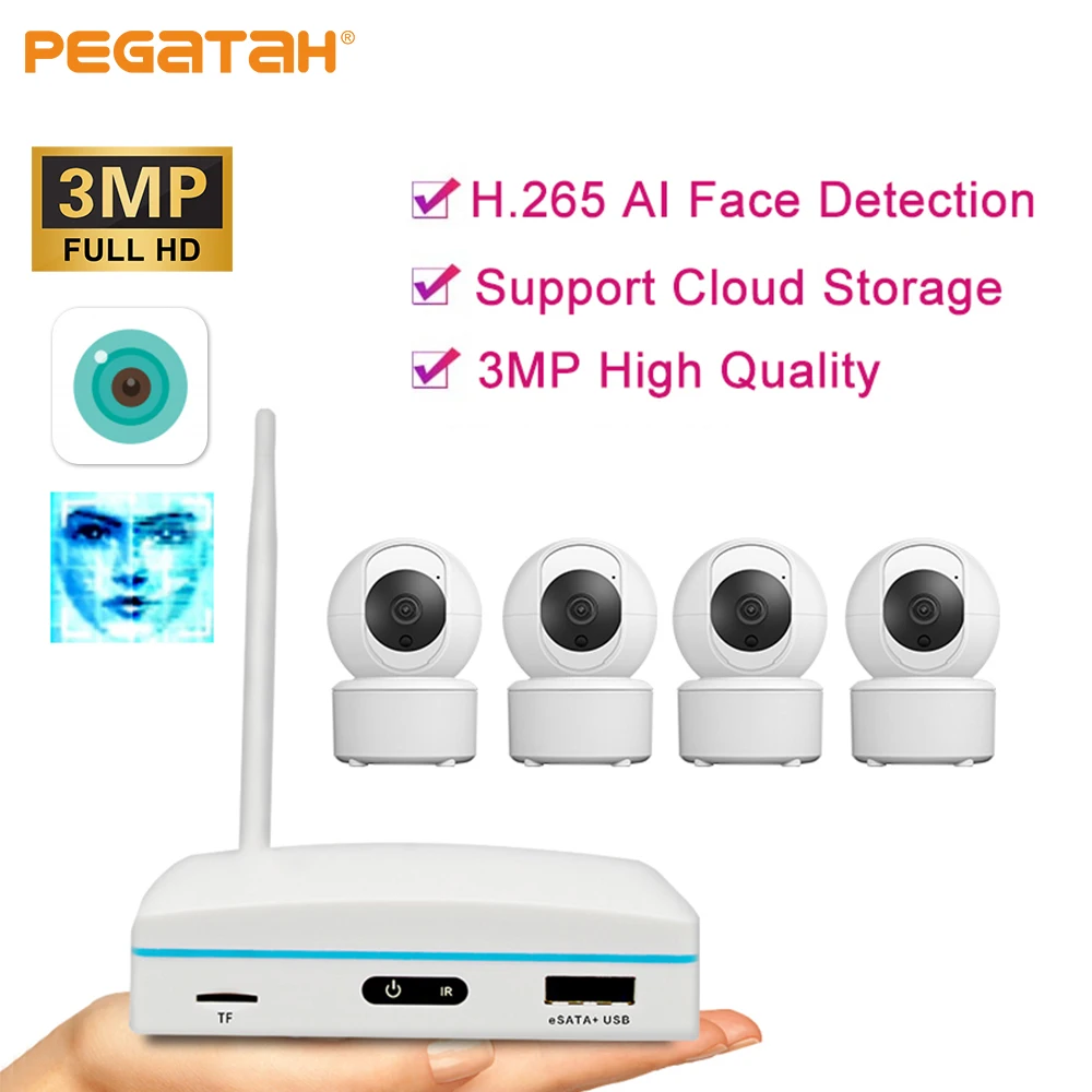 

PEGATAH 8CH NVR CCTV Camera Security System Kit Indoor P2P WiFi 3MP IP Cameras Set Wireless IP Video Surveillance System