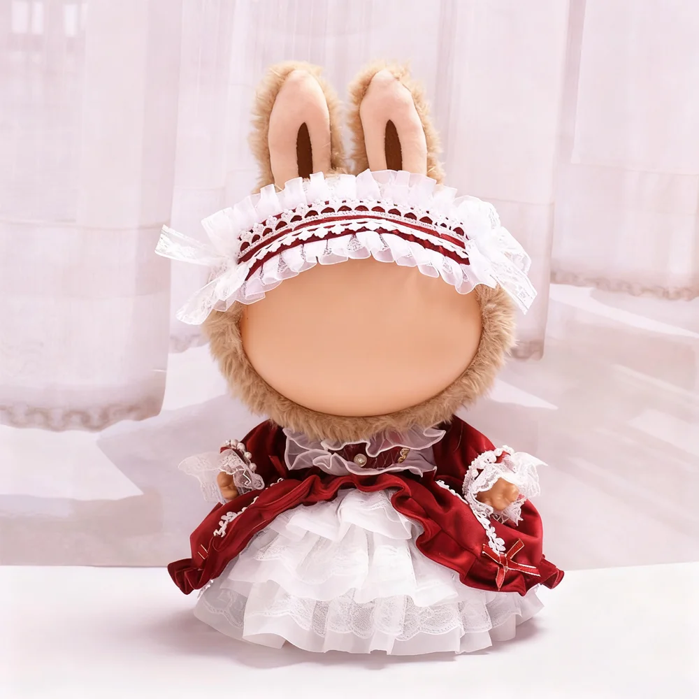 ชุดเสื้อผ้าตุ๊กตาขนาด 38 ซม. ชุดคริสต์มาสขนาดเล็กน่ารักสำหรับตุ๊กตา Labubu พร้อมเครื่องประดับศีรษะ ชุดเปลี่ยน DIY
