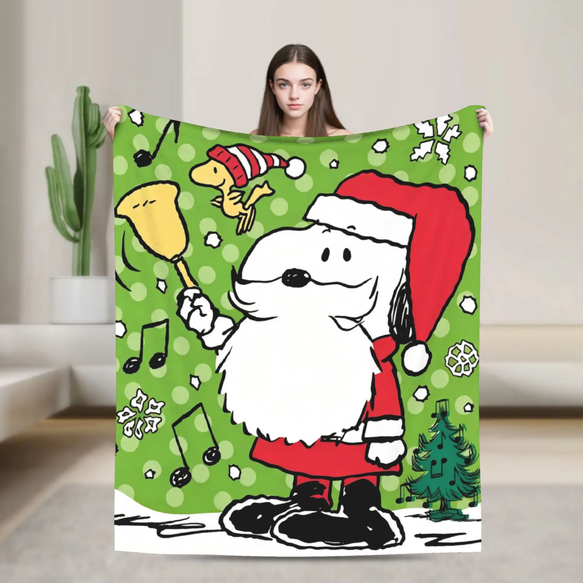 S-Snoopys Xmas Christmas Tree Blankets Velvet All Season  Portable Super Warm Throw Blankets for Bed Outdoor Rug Piece