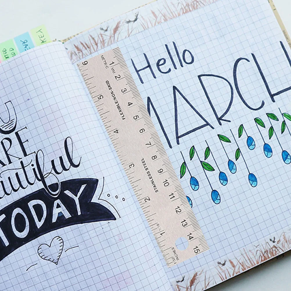 4pcs Softwood Ruler Multi-Function Stainless Steel Straight Edge Portable Measuring Tool For Students Artists Engineers Cork