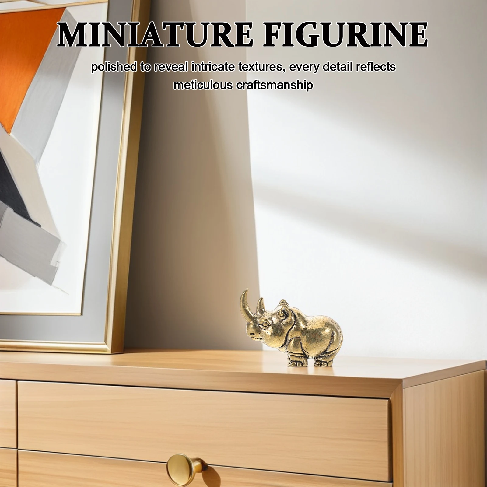

Miniature Brass Rhino 1.5X1.1 Inch Solid Metal Animal Statue Retro Desktop Ornament For Office Home Tea Room Small
