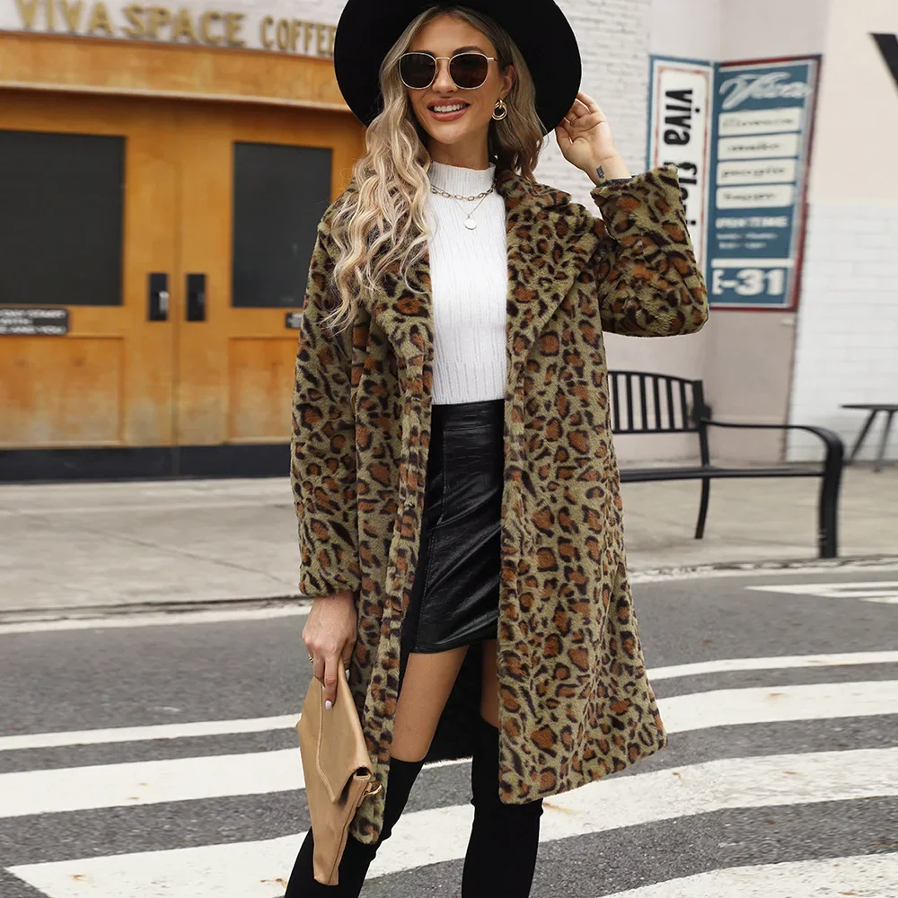 Fashion Casual Square Collar Faux Fur Coat Plush Long Coat Autumn and Winter Coats for Women