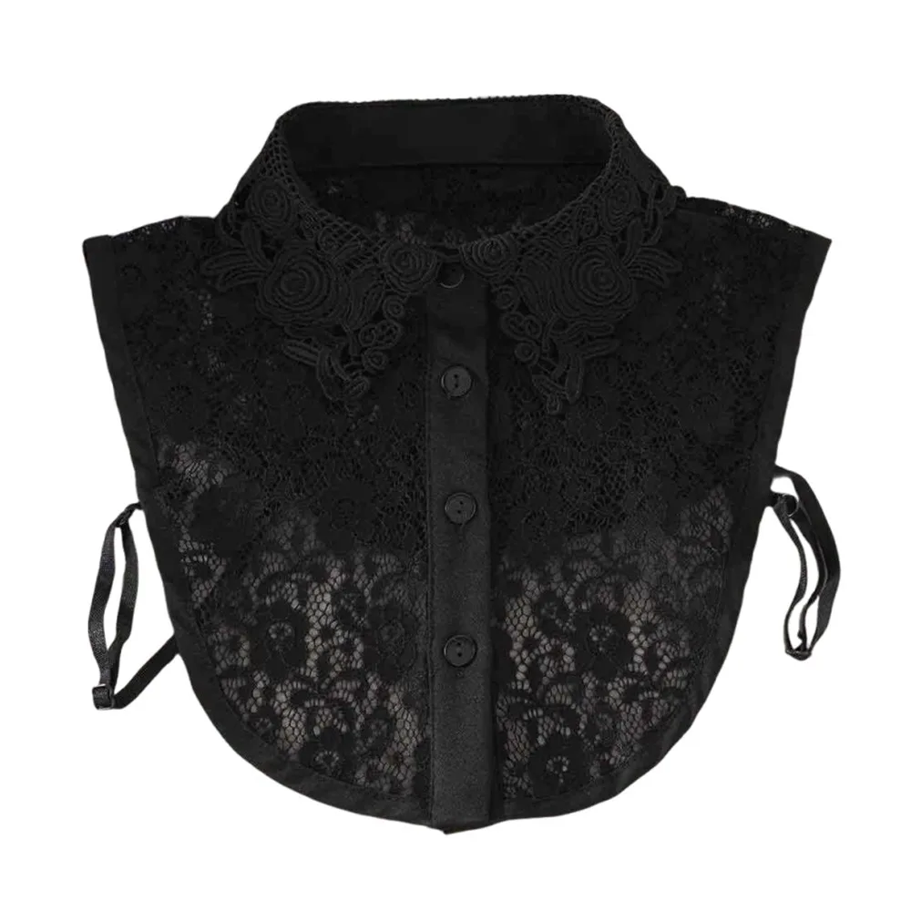 Koronkowy kołnierzyk z imitacji róży, jednolity kolor, wiązany z przodu, odpinany kołnierzyk w stylu vintage, biały kołnierzyk do bluzki, odzież damska.