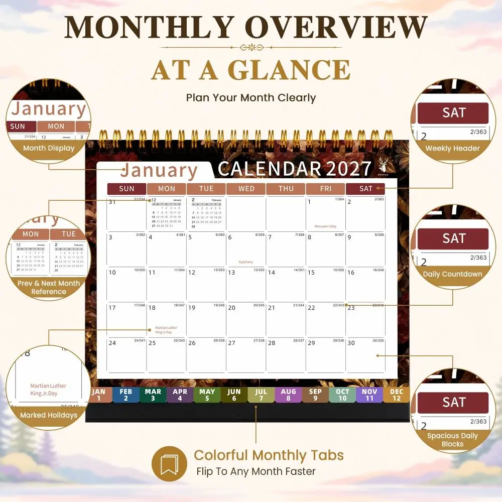 Wirebound Desk Calendar Notebook Daily Planner Desktop Paper Calendar Multi-function Tear-Off Pages Planner Scheduler